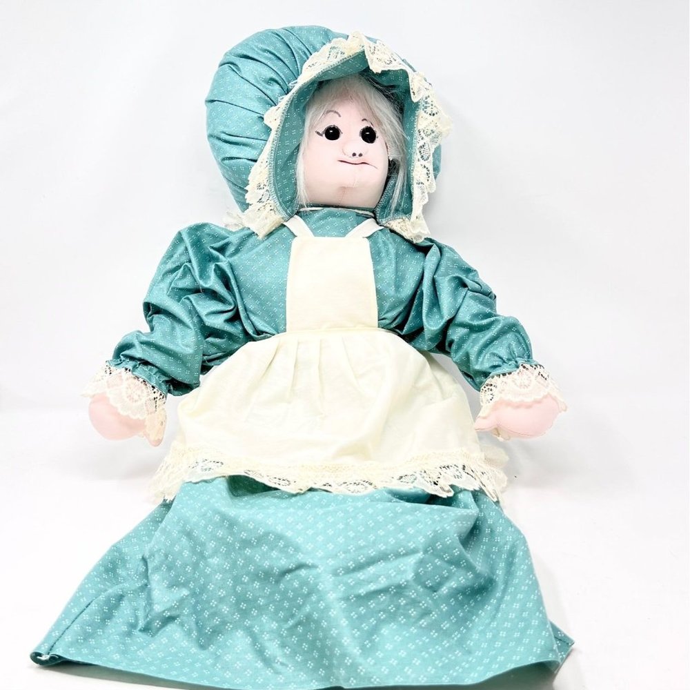 Granny‎ Doll Handmade Vintage 24” Tall  Green Dress & Bonnet White Apron Good